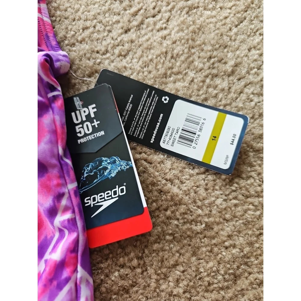 Speedo Girls One Piece Swimsuit High Neck Printed Size 14